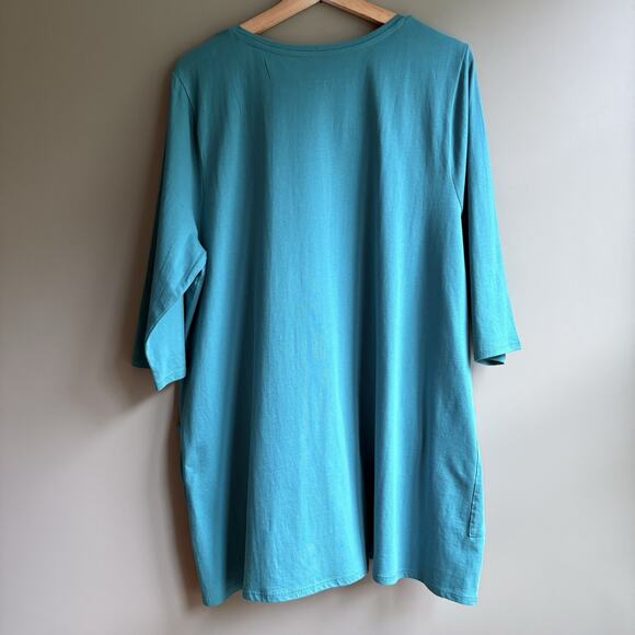 J Jill PURE JILL Two Pocket Knit Tunic Top XL 100% Cotton 3/4 Sleeves Teal Blue - Picture 6 of 9